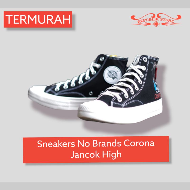 Sepatu pria wanita sneakers no brands Corona jancok High Black White Original Produk
