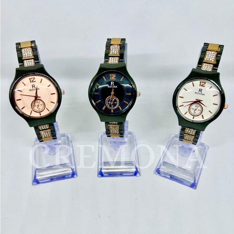 CREMONA Jam Tangan Cewek Analog Import Fashion Murah Model Permata Stainless Steel Chrono