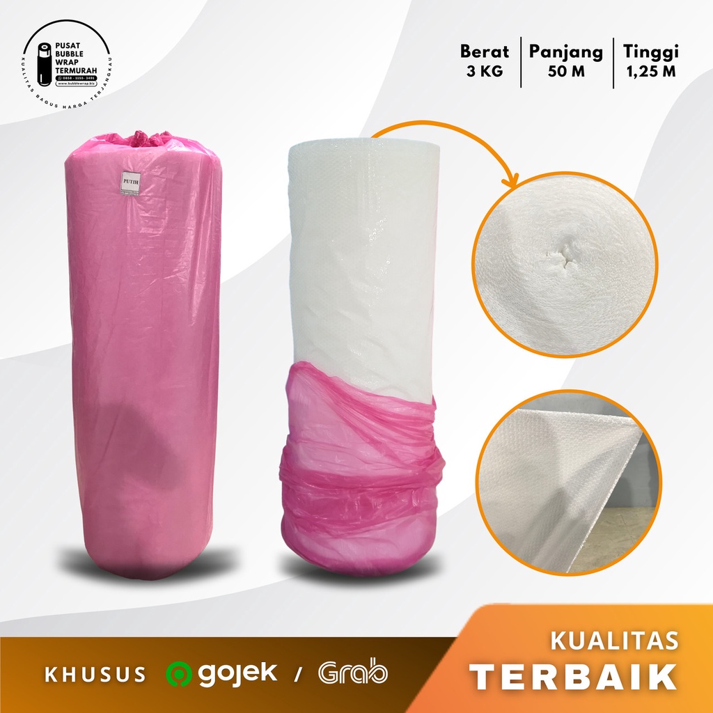 

[GROSIR] Bubble Wrap Roll Putih Susu Berat 3Kg Ukuran 1,25m x 50m Bungkus Pink Kualitas Bagus Murah dan Tebal