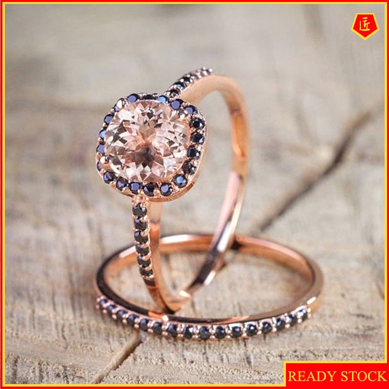 [Ready Stock]Rose Gold Topaz Ring Fashion Black Zircon