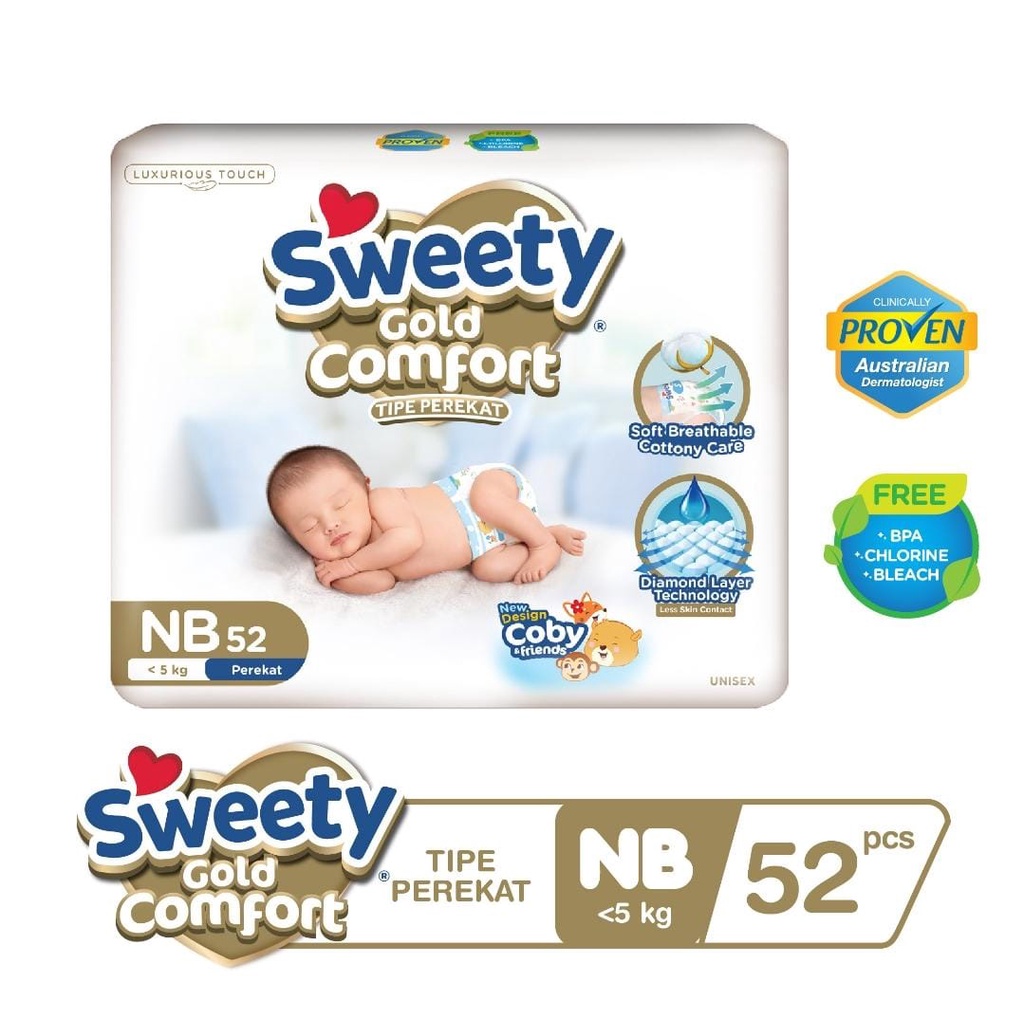 Sweety Gold Comfort NB 52 /  Popok Bayi Baru Lahir isi 52 / Diapers New Born