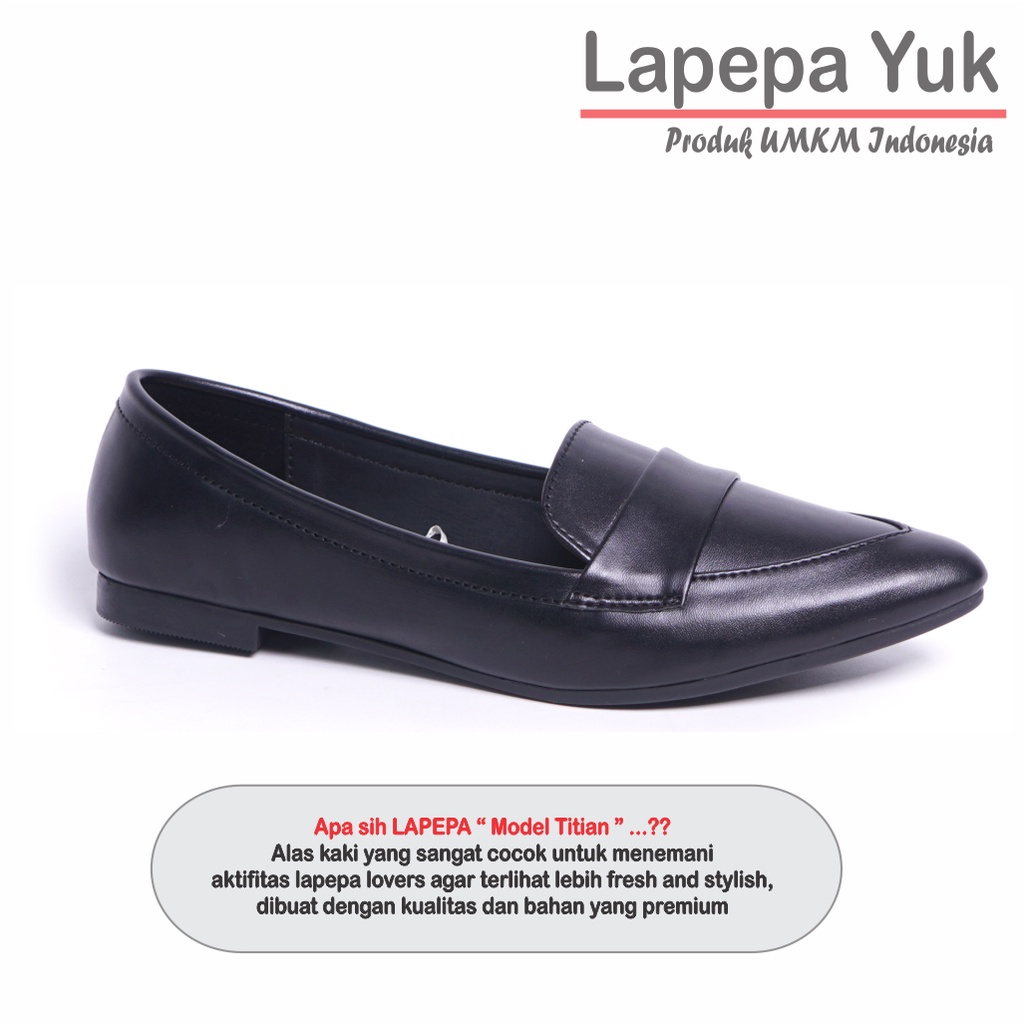 LAPEPA YUK - Sepatu Flat Shoes Wanita TITIAN BLACK Untuk Kerja kantor Spatu Flatshoes Ballerina Cewek Kuliahan Jalan Santai Casual Empuk Nyaman Slop Lancip Warna Hitam Kasual Formal Selop Premium Original Kekinian Terbaru Shoes ORI Mall Official Store