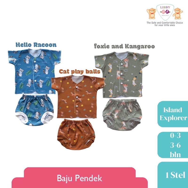 LIBBY (1 STEL) Stelan Baju Panjang &amp; Pendek Newborn/ 3-6 bulan Carnival Land (1 stel)