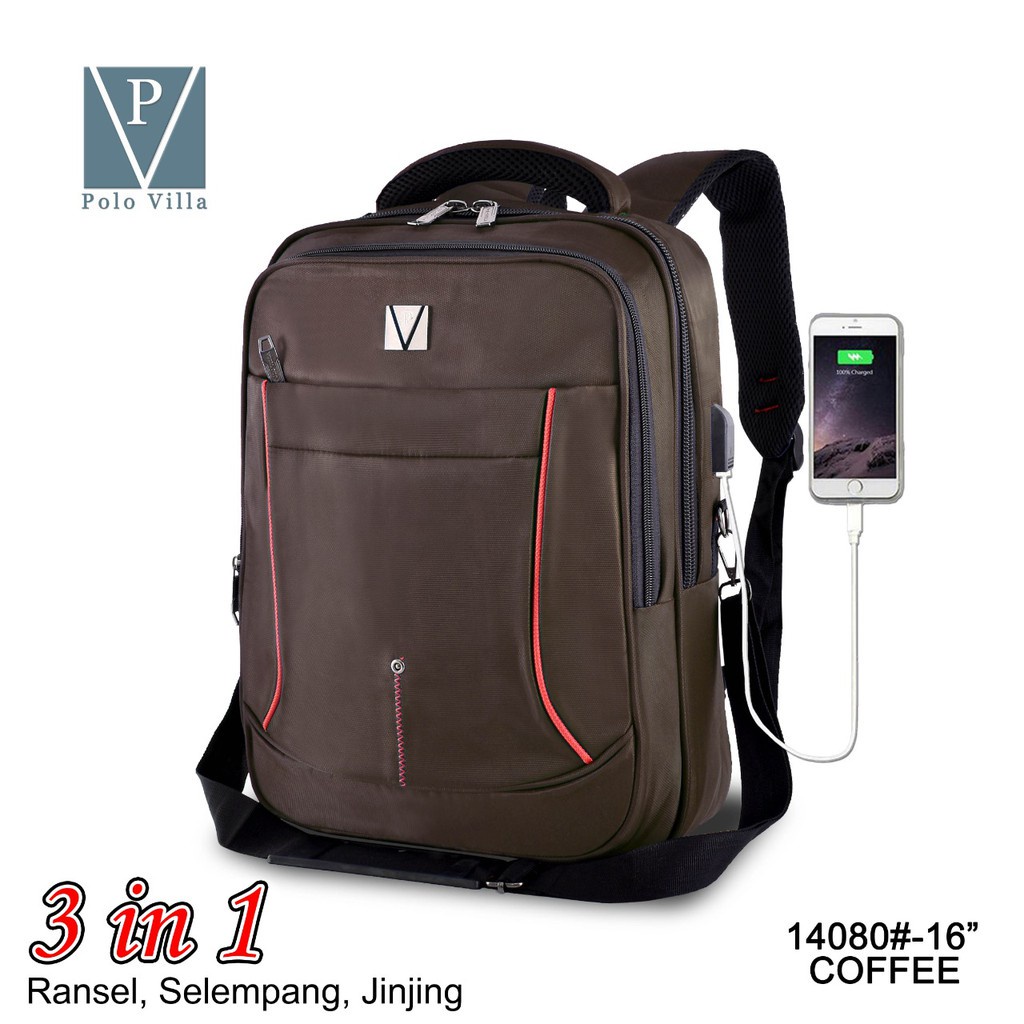 (TSI) Tas Laptop Pria MultiFungsi Polo Villa 14080 Tas Backpack Tas Kerja Fashion