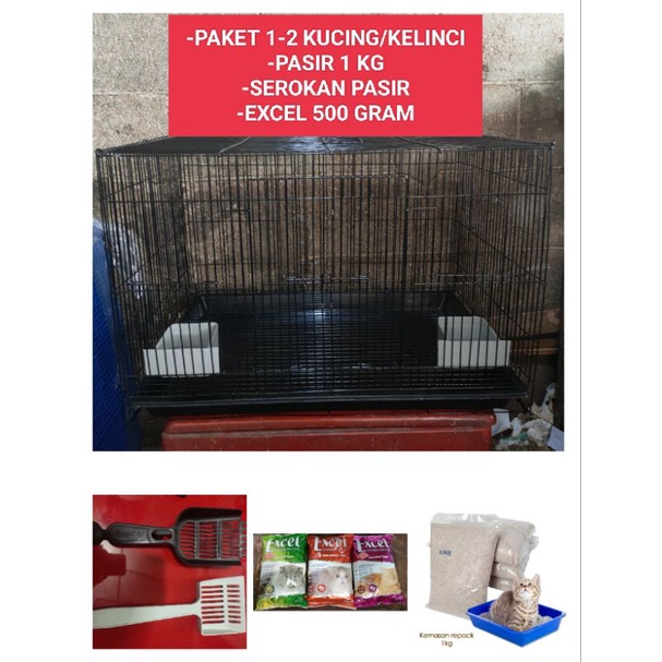 KANDANG KUCING KELINCI 60x40x40 CM (PAKET LENGKAP)