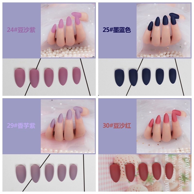 (21-30) 24pcs ALMOND MATTE KUKU PALSU / almond stilleto matt fake nails kupal matt almond runcing