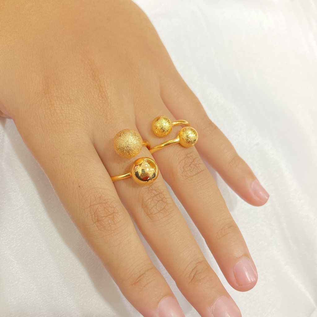 Cincin Pentol Bola Pasir Flexible Lapis Emas Xuping Perhiasan Wanita