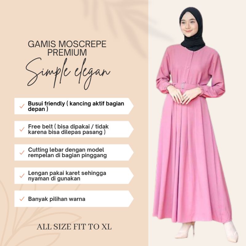 baju gamis wanita remaja terbaru bahan moscrepe kualitas premium warna dusty pink dress muslim polos