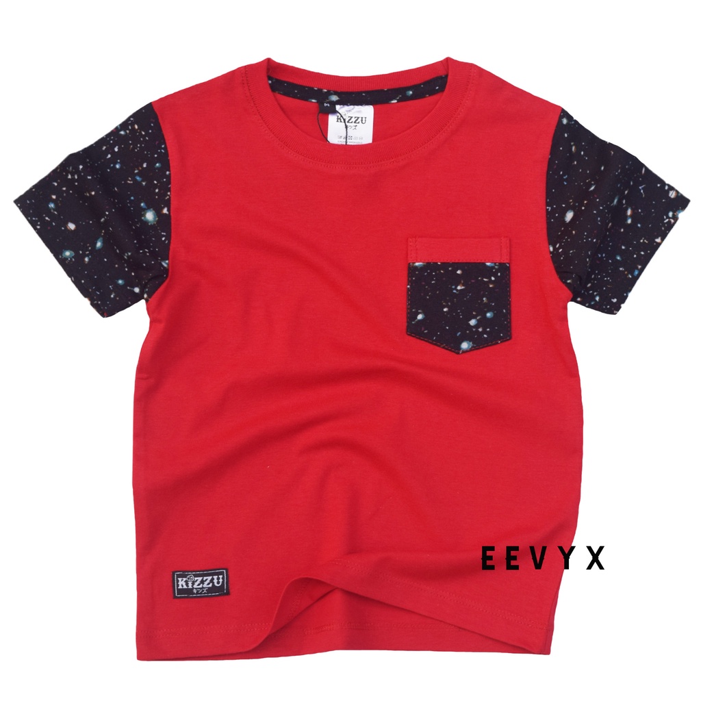 Kizzu Baju Kaos Distro Anak Laki Laki Umur 1-12 Tahun Bahan Cotton - Galaxy Merah - Eevyx Store