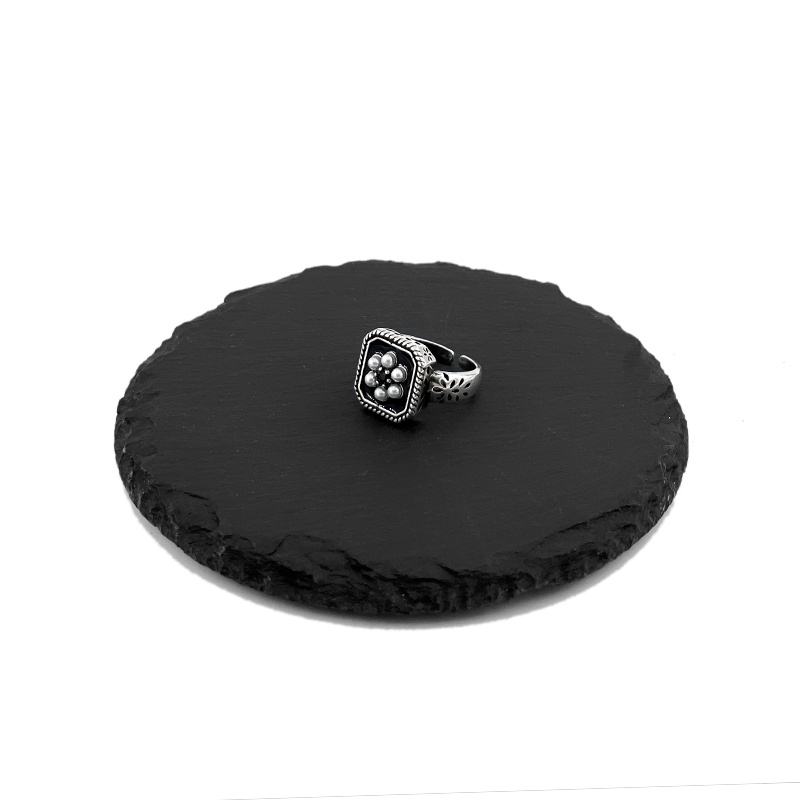 Square Pearl Flower Ring Retro Korean Style Temperament