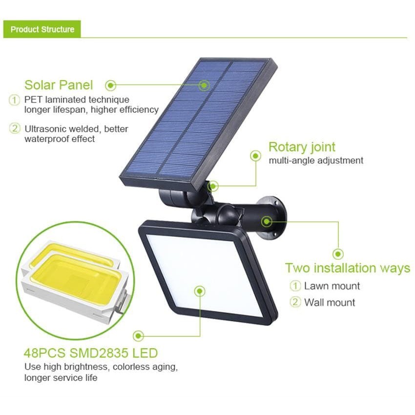 LAMPU TAMAN SOLAR LED PANEL TENAGA SURYA OUTDOOR 48LED TAHAN AIR 6500K