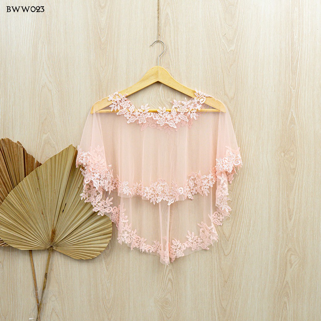 [BISA COD] PAKAIAN PESTA WANITA BROKAT KOREA BOLERO PENGANTIN LACE PEACH BWW023