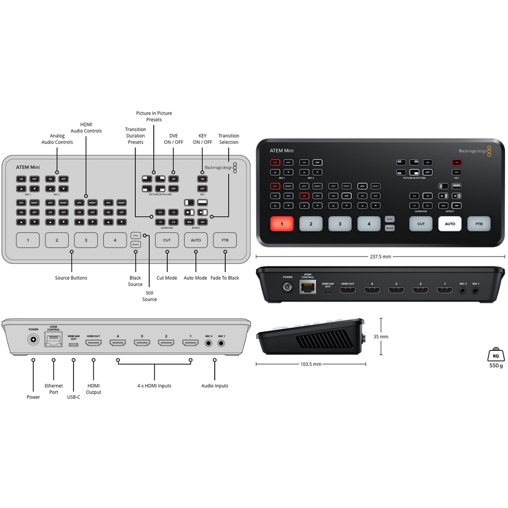 Blackmagic Design ATEM Mini Connector Cable Live Stream Switcher