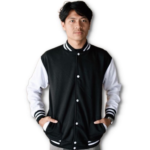 Jaket baseball Polos kancing sweater polos Pria bahan Tebal