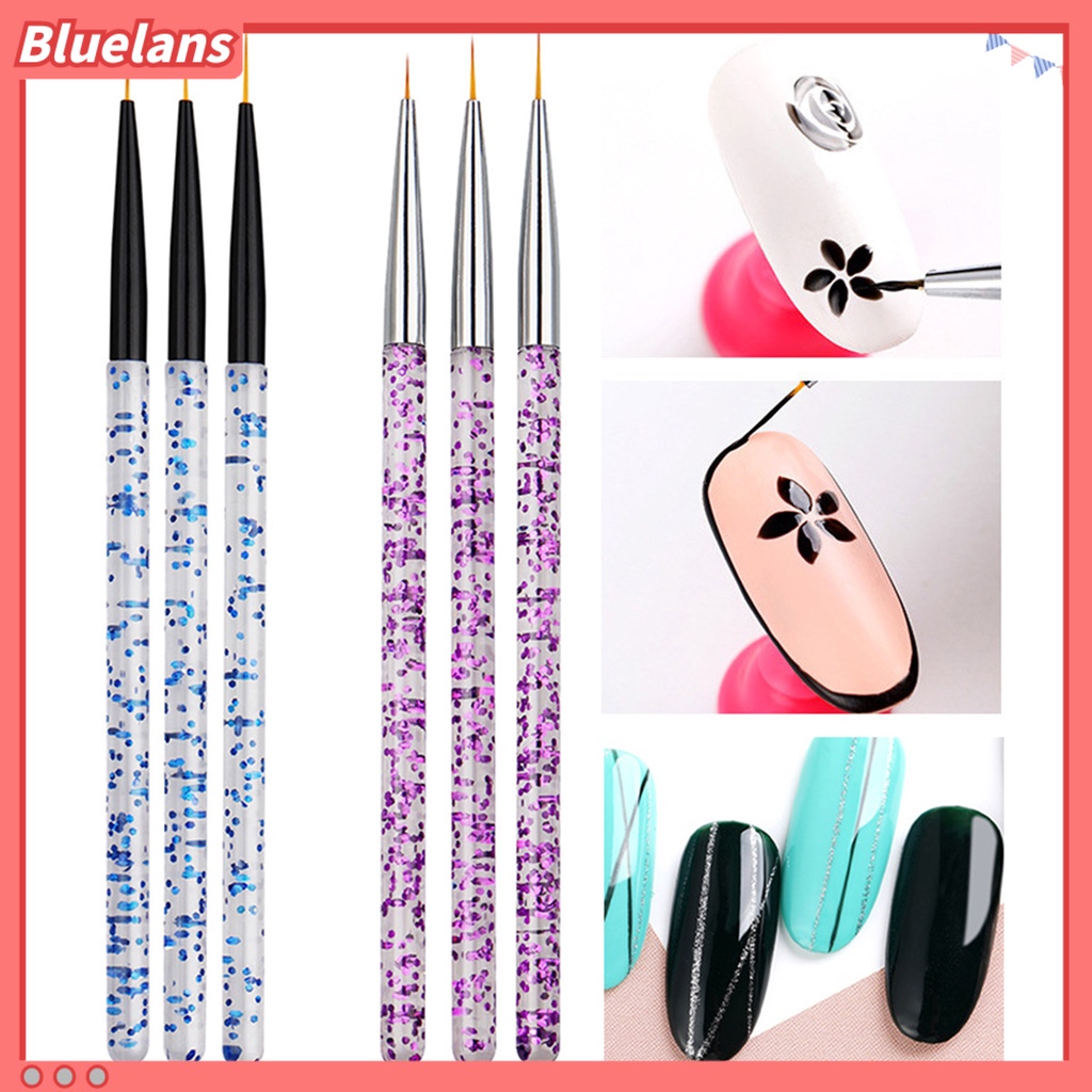 Bluelans 3Pcs / Set Kuas Lukis Kutek Gel UV Akrilik Untuk Nail Art / Salon