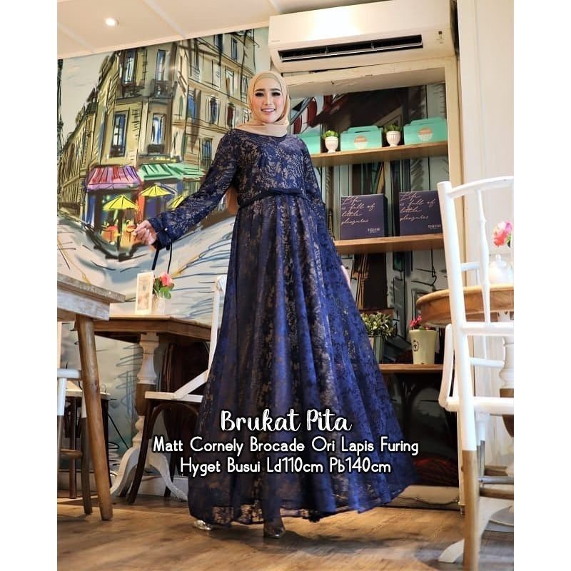 KHAURA Gamis Brukat Adriana Pita Maxi Dress Brokat Full Furing