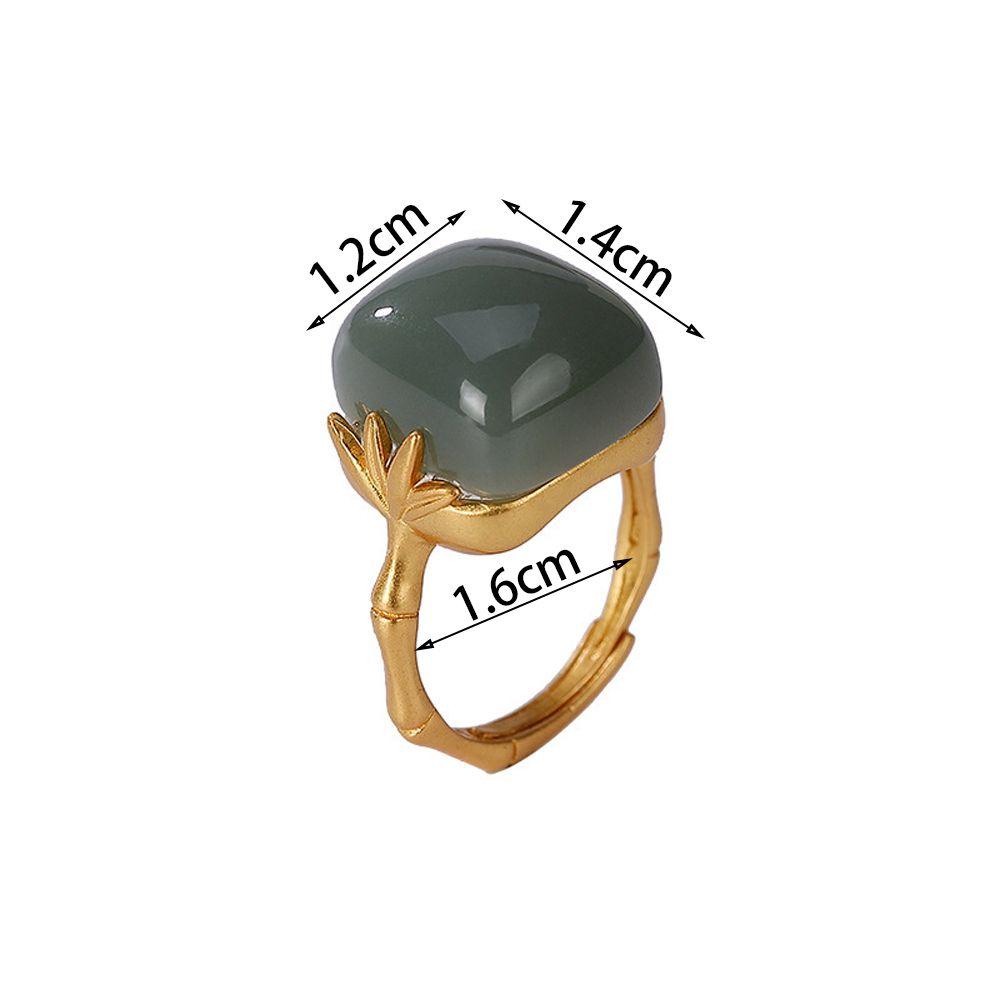 NEEDWAY Wanita Cincin Elegan Vintage Hijau Kotak Batu Imitasi Giok Pola Awan Menguntungkan Tembaga Desain Retro Ring