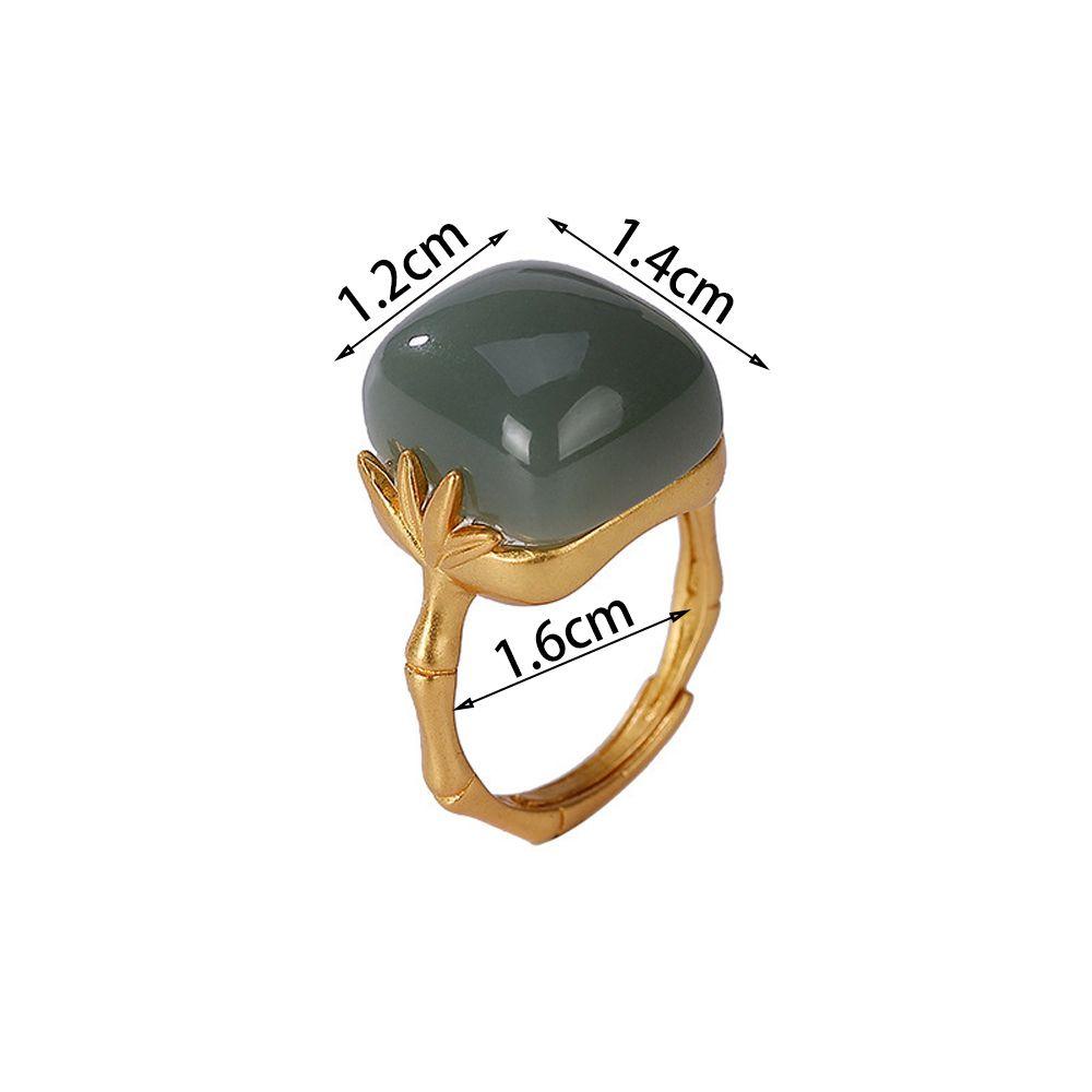 Mxbeauty Wanita Cincin Geometris Vintage Hijau Persegi Batu Terbuka Adjustable Cincin Menguntungkan Pola Awan Tembaga Desain Retro Cincin