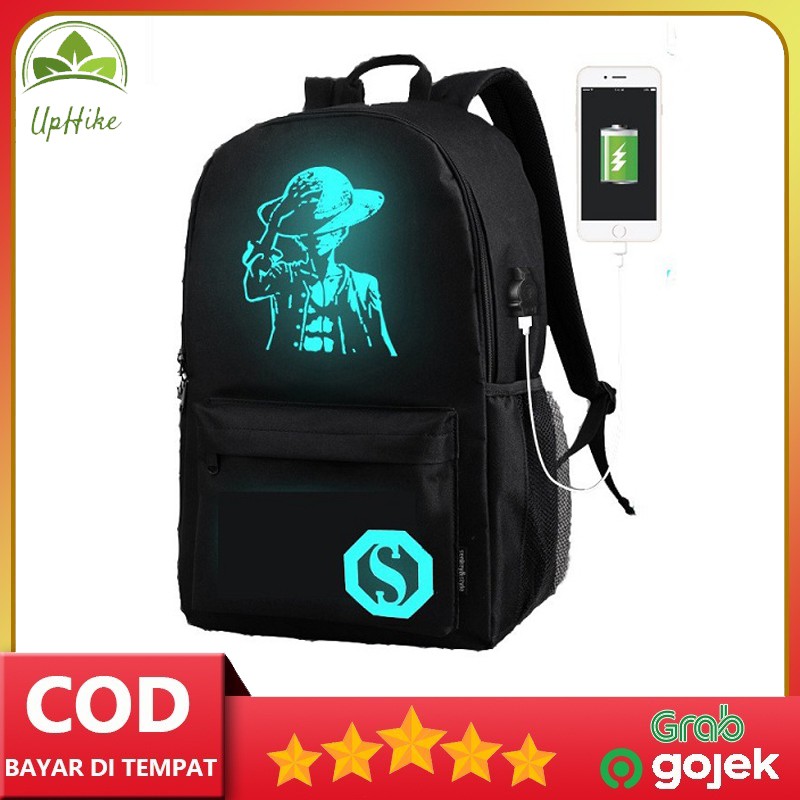 Uphike Tas Ransel Stylish Backpack Pria Pungung Tas Sekolah Luminous Kekinian USB Charger TCR03