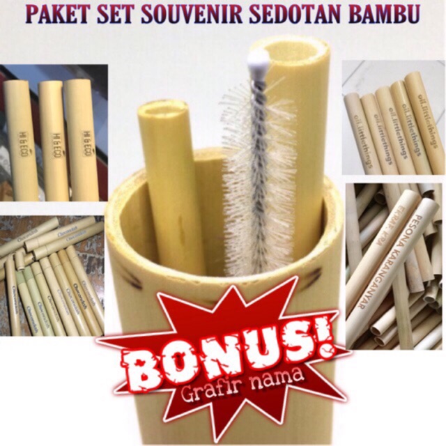 Pouch Nawolo Bambu + Brush Pembersih + 2 Sedotan Bambu / souvenir