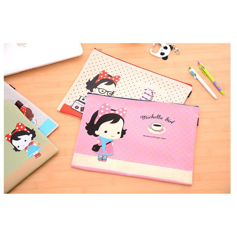 

IYA DU29 MICHELLE GIRL PORTABLE A4 FILE STORAGE POUCH BAG TEMPAT BUKU ALAT TULIS