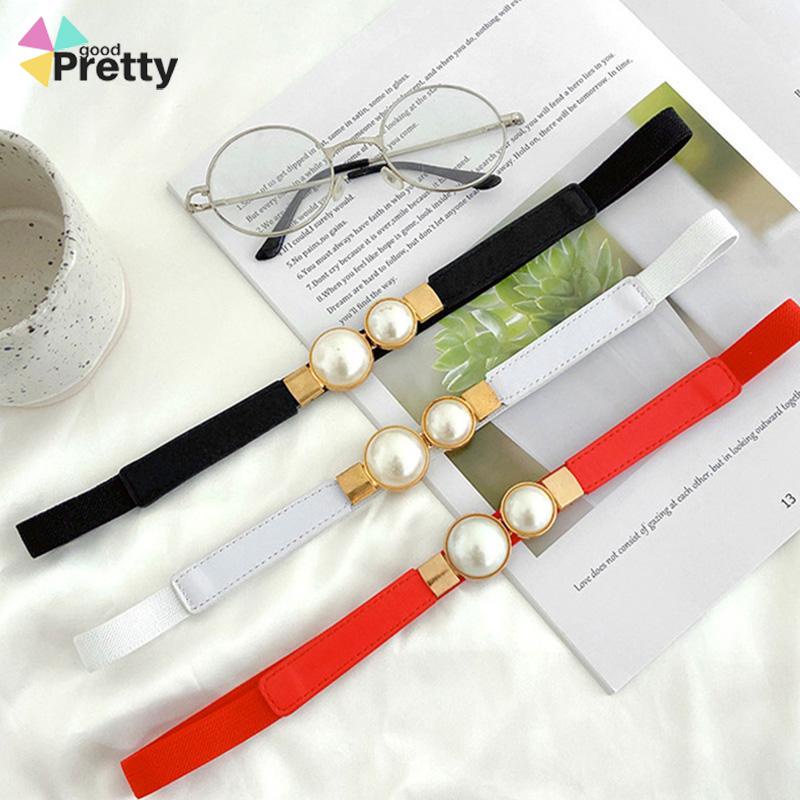 Temperamen Retro Pearl Sepasang Ladies Thin Belt Dresses Loose Elastic Belt Terhubung Segel Pinggang Sempit - PD