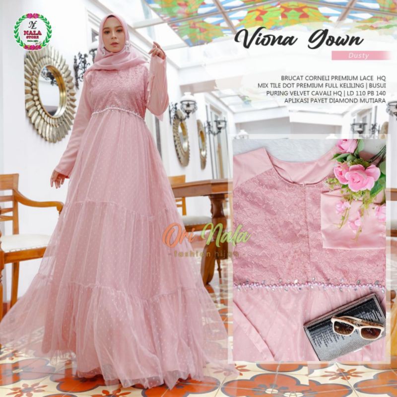 VIONA gamis longdress gaun brukat tile dotty aksen payet mutiara gown