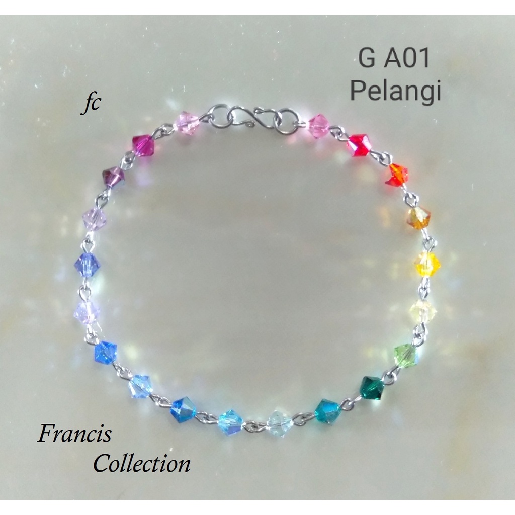 Francis Collection. G A01 Part 9. Gelang Kristal Swarovski asli. Anti Karat. Model Bicone 4mm. Terse