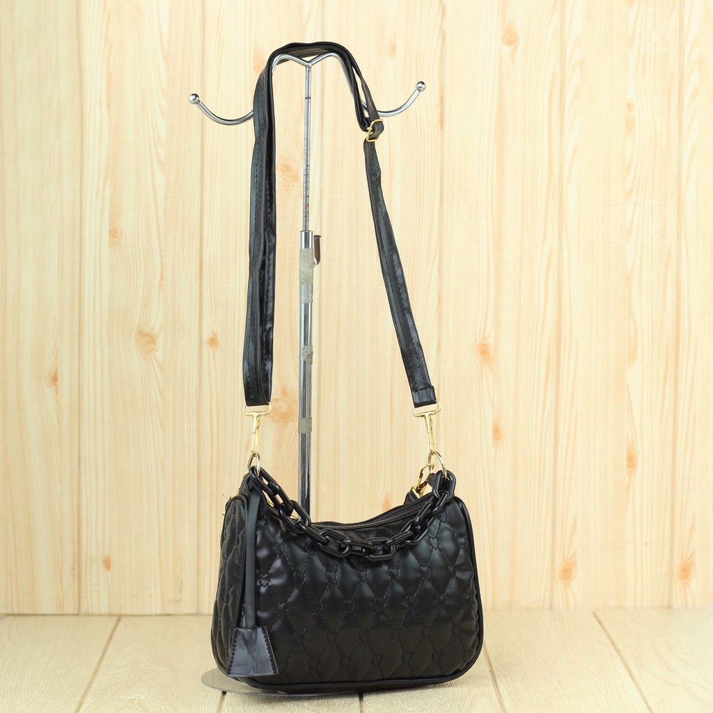 Tas Bahu Wanita Morvina Black Import Murah Terbaru Branded Shoulder Bag Rantai Korea Kekinian Tas Cewek Sling Bag Hitam