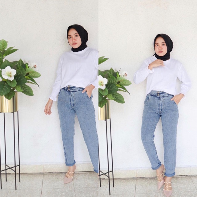 Celana jeans boyfriend wanita , celana jeans wanita panjang longgar