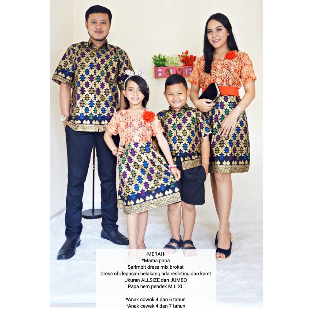 Baju Batik Couple Keluarga Terbaru Bahan Katun Warna Merah Bsd145