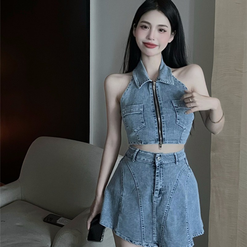 Buktikan Rok Pinggang Tinggi A-line Rok Pendek Musim Panas Retro Mahasiswa Slim Temperamen Rok Denim Baru 2022 Gaya Korea Rok Wanita