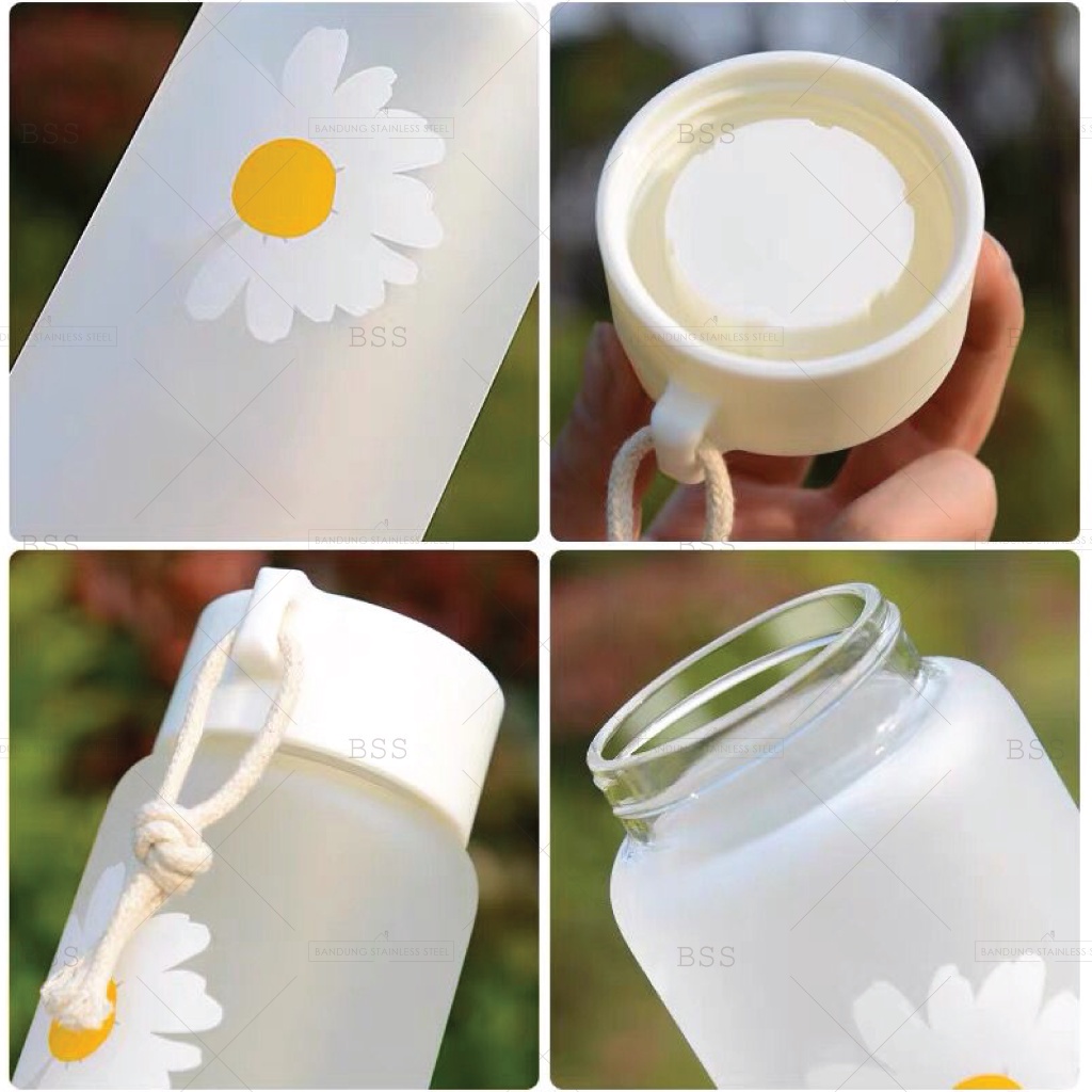 Tumbler Glass Aesthetic 500ml Gelas Minum Teh Susu Bunga Aster Daisy Simple Lucu Elegan Cantik