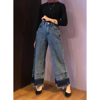 HOPYLOVY - Celana Kulot Jeans Wanita Unfinished Meddie