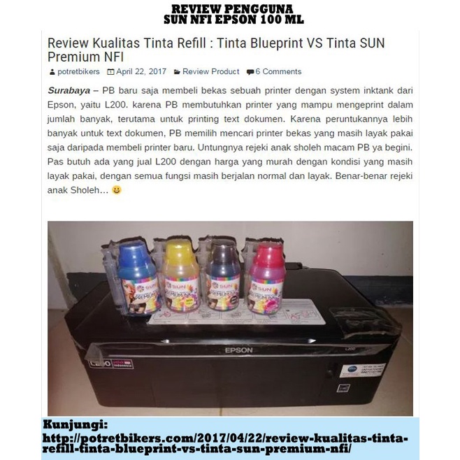 Tinta Refill Epson 003 664 673 / Tinta Canon IP2770 790 810 811 / Tinta Hp 678 680 GT52 GT53 - SUN Premium Ink NFI 100 ml