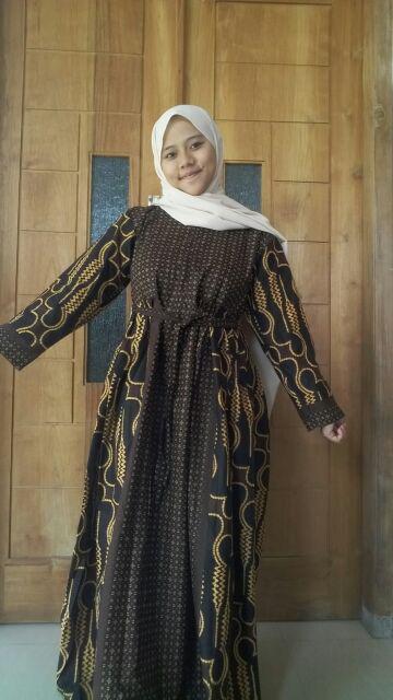 Gamis Batik Parang Sogan Size Standar Dan Jumbo Resleting Depan Bahan Katun Mataram Primisima