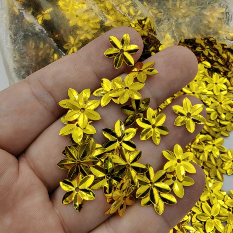 PAYET RAMBOCI 3D MOTIF BUNGA BINTANG WARNA GOLD EMAS KUALITAS BAGUS KILAU PER 10 GRAM