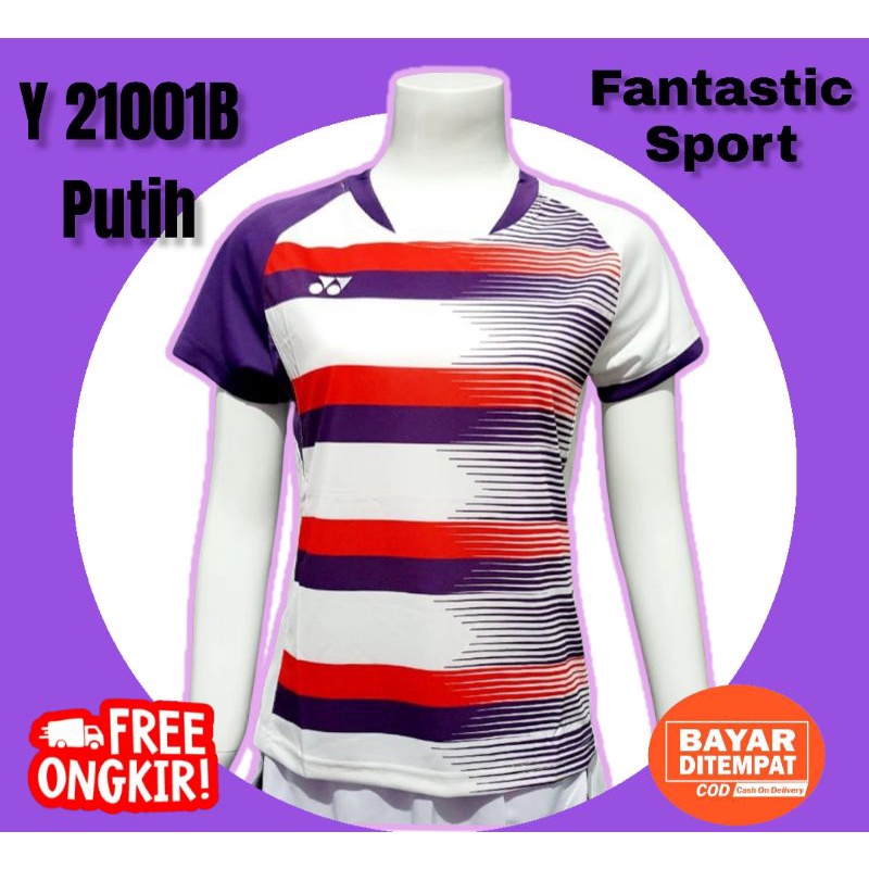 [COD] Baju Badminton Wanita Y 21001 Putih Kaos Bulutangkis Perempuan Kekinian Jersey Cewek Gradeori 