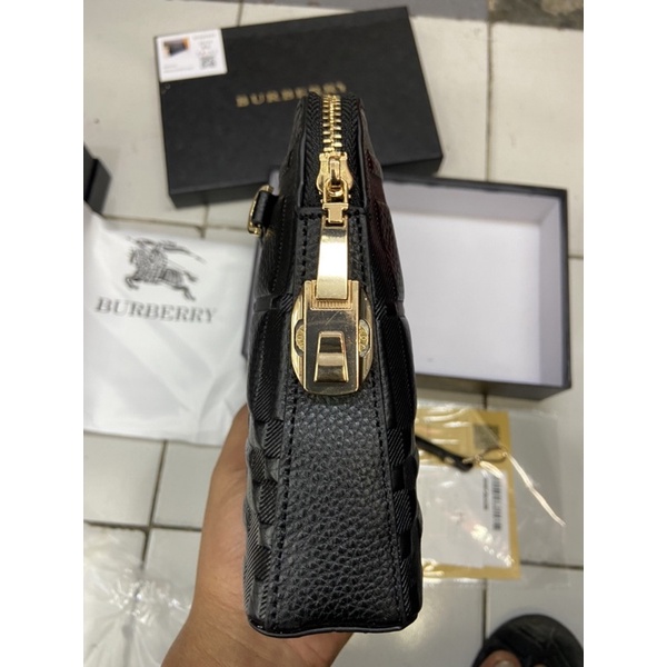 Clutch burberry London kulit import ada kode kunci tas clutch bag branded pria wanita