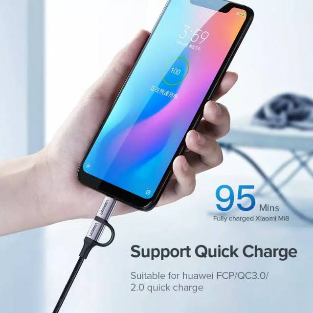 Ugreen 2 in 1 Nylon Cable Micro USB  Type C Fast Charging