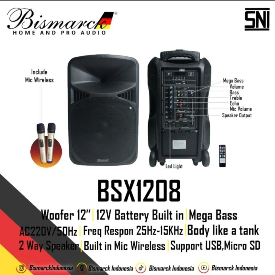 Speaker aktif portable bismarck 12 inch bsx1208 aktiv bsx 1208 wireles