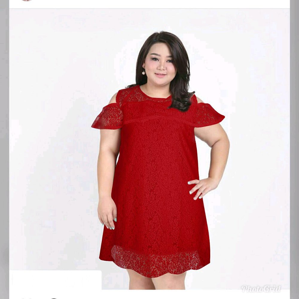 G DRESS JUMBO DENA merah mini dress wanita ukuran XL jumbo terlaris model babol bahu bolong harga