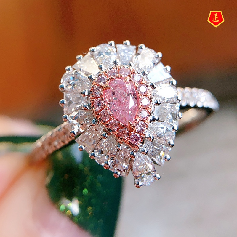 [Ready Stock]Fashion Personality Pink Diamond Ring Advanced Colorful Crystals