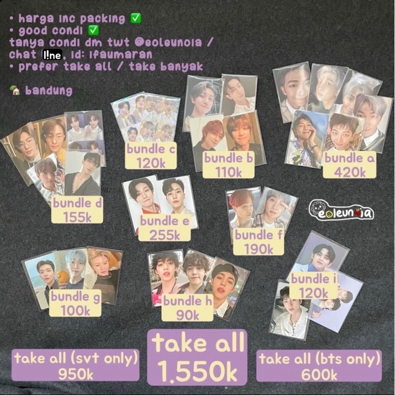 (BUNDLE B) PHOTOCARD SEVENTEEN BTS HOSHI DINO SCOUPS MINGYU THE8 MINGHAO JOSHUA NAMJOON JIMIN HENGGA