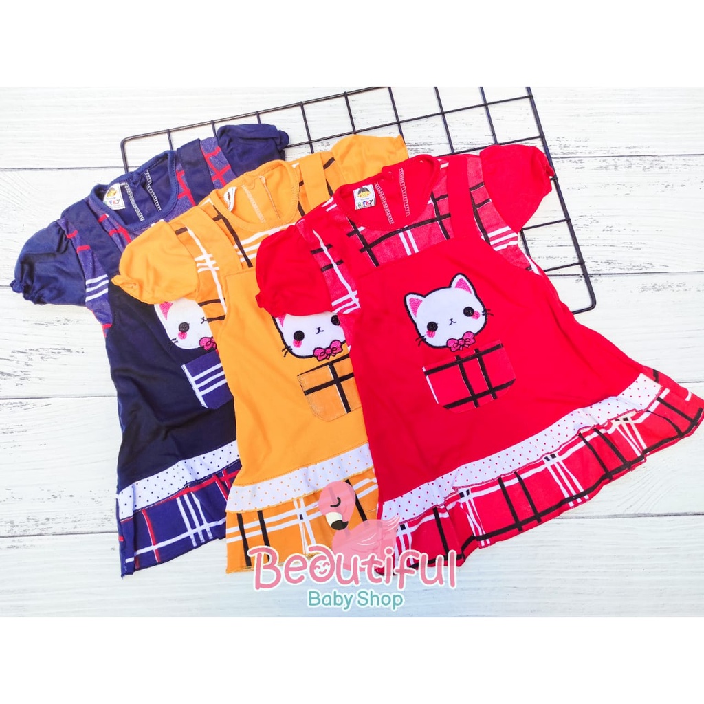 Dress Bayi Perempuan Motif Kotak Kucing / Rok Baju Bayi Perempuan  Merk Rifky / Baby.ou