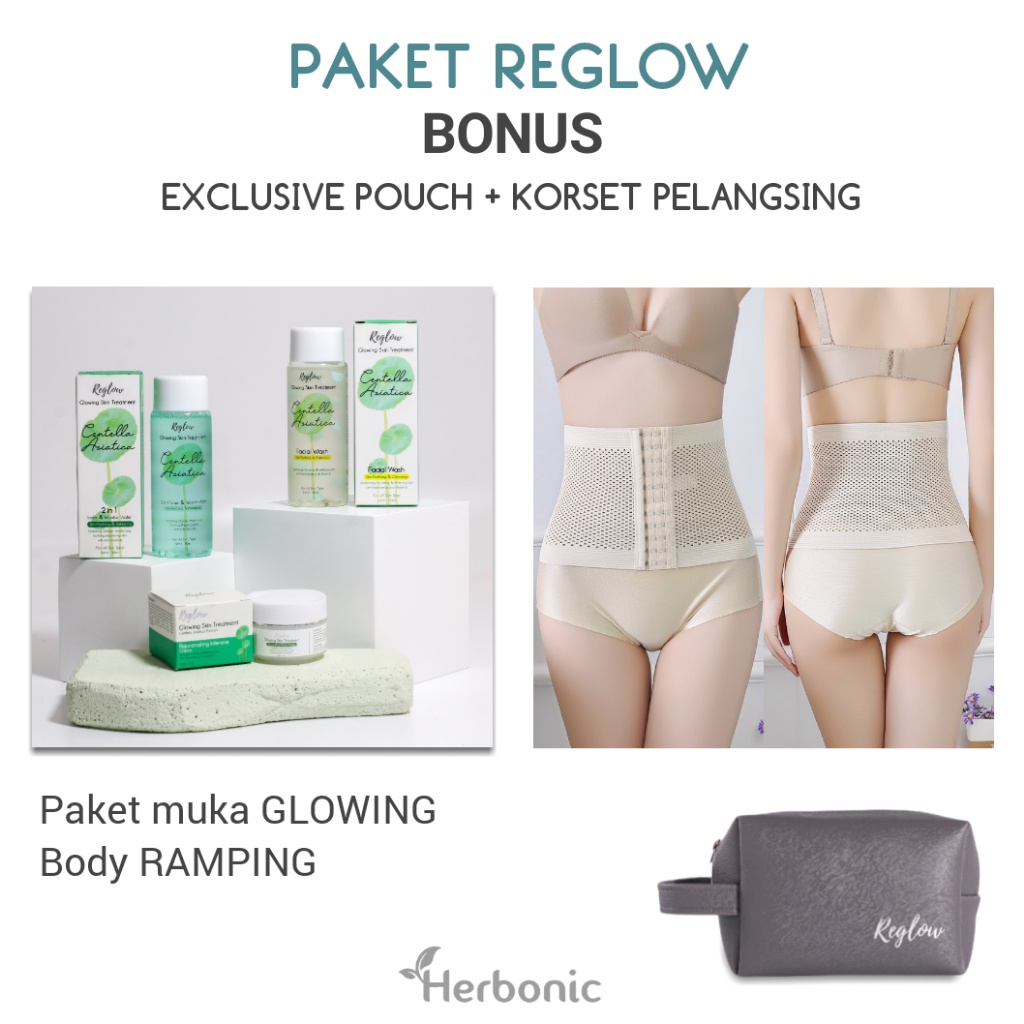 REGLOW PAKET SKINCARE BPOM GLOWING SKIN TREATMENT PAKET WAJAH GLOWING FACIAL WASH / TONER / CREAM-1 Paket+Korset Perut
