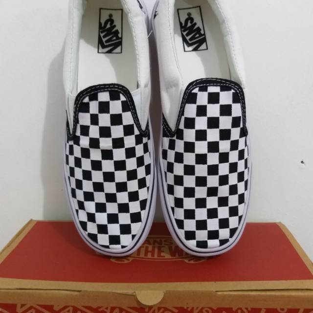 Sepatu Vans Checkerboard Putih Hitam White Black Kets Casual Sekolah Kuliah Kerja Kado Pria Wanita