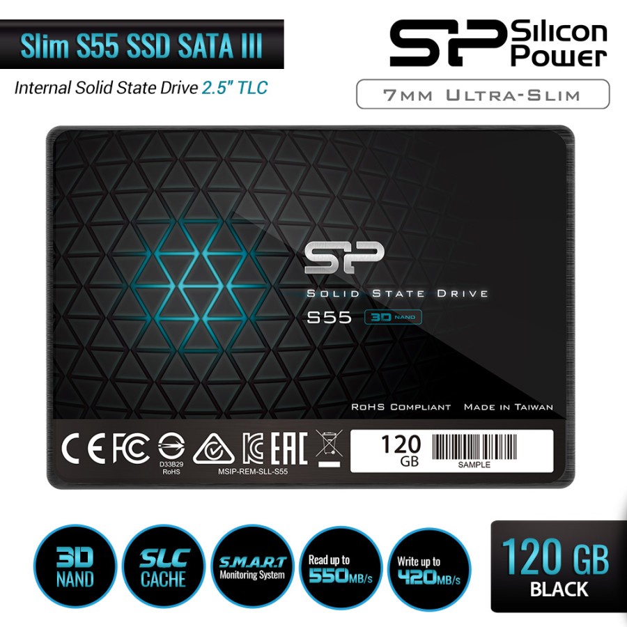 Silicon Power Slim S55 120GB SSD 2.5&quot; SATA III 3D TLC - SSD 120GB