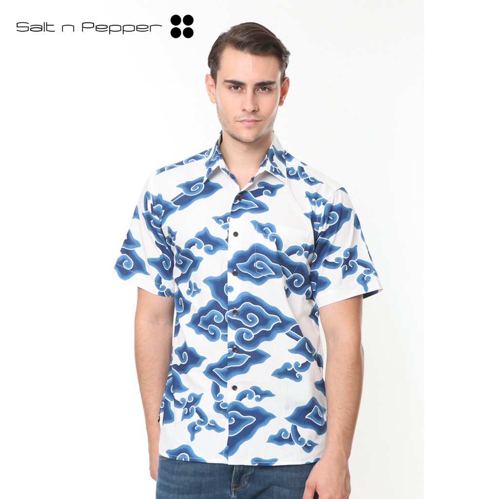 Salt n Pepper Kemeja Batik Pria Lengan Pendek SNP 058 - Blue