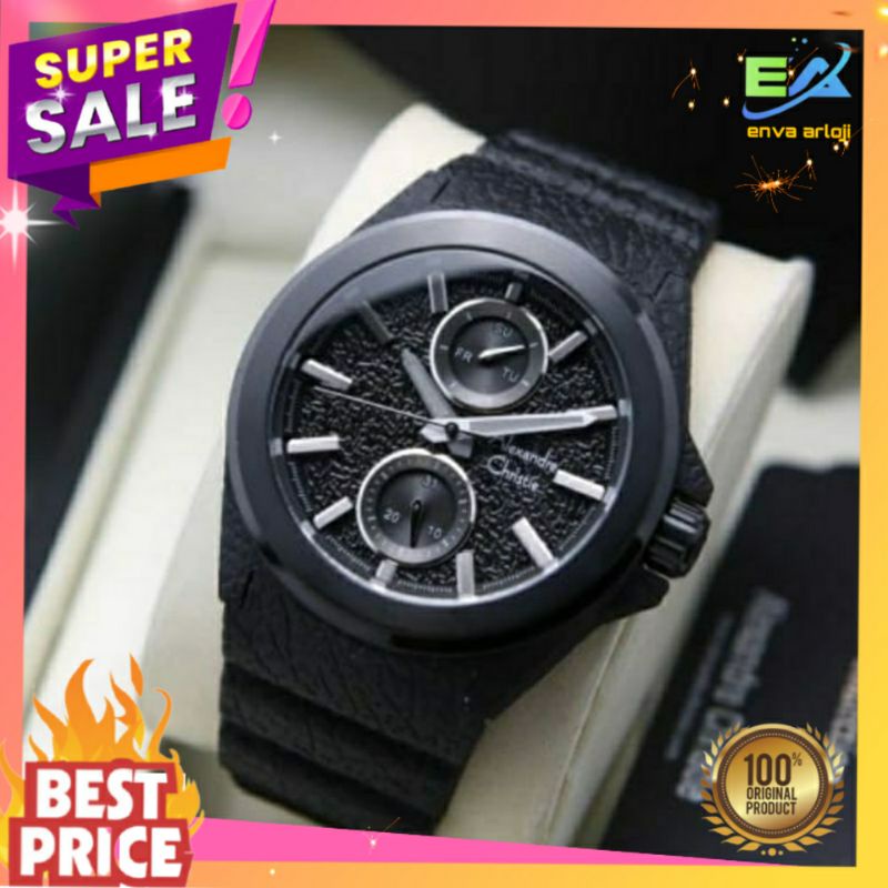 JAM ALEXANDER CHRISTIE PRIA ORIGINAL AC 6585 TERBARU MURAH ANALOG RUBBER KARET ORI  COWOK HITAM NEW